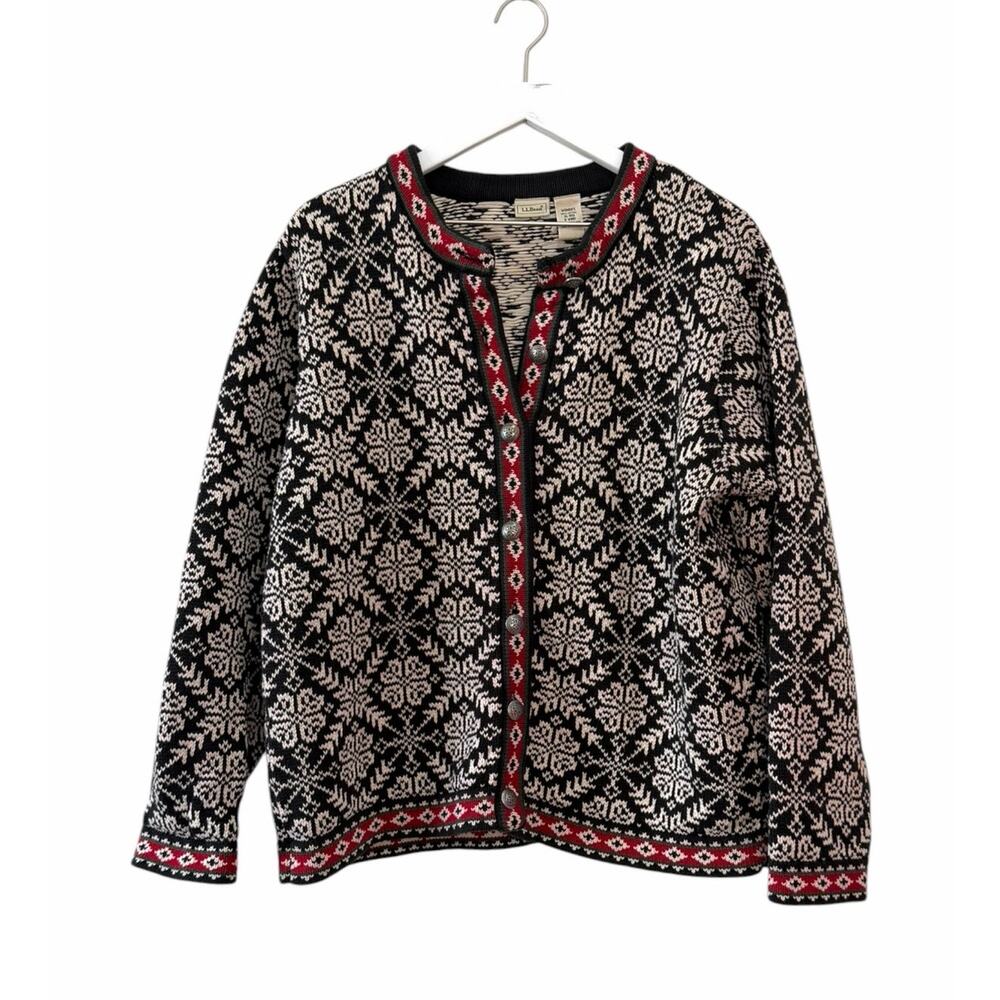 L.L.Bean Nordic Fair Isle Cotton Cardigan Sweater Women’s XL - Picture 9 of 9